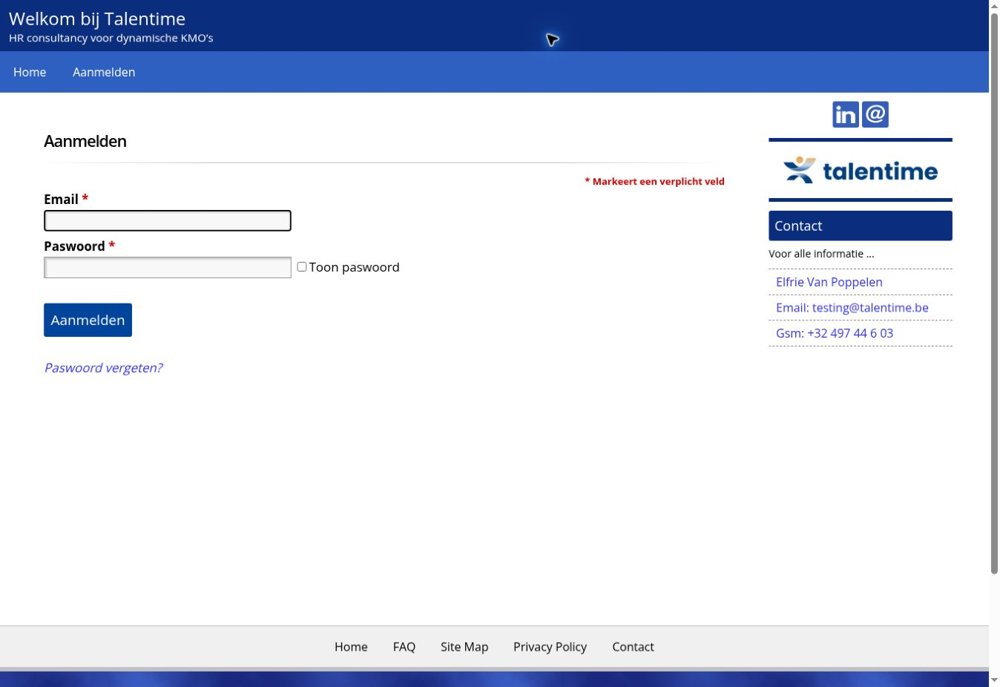 Screenshot van Talentime-klantenzone